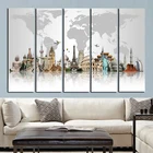 5 панельных панелей Большой размер HD печать 3D Всемирно Известные здания на холсте настенные картины модульная Настенная картина для гостиной