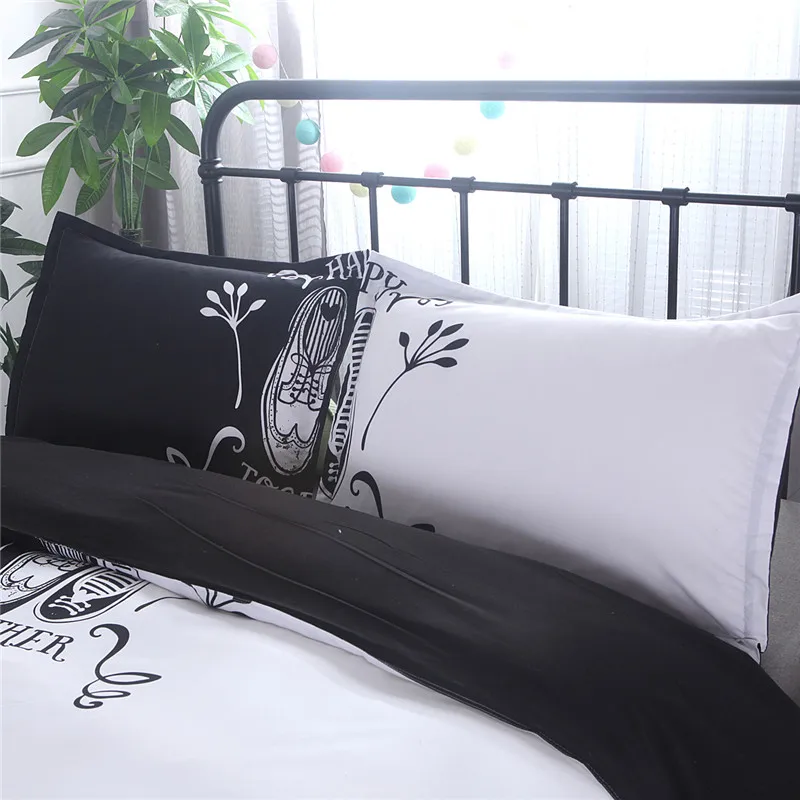 Черный и белый цвет постельное белье Lover пары набор стеганных одеял King queen размеры