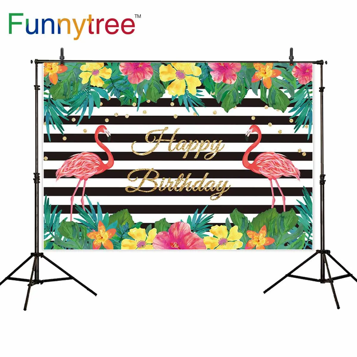 

Фон для фотосъемки Funnytree, день рождения, фламинго, цветы, листья, детские полосы, фон для фотосессии, реквизит для фотосессии