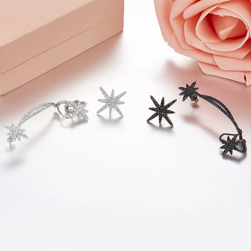【MeiBaPJ】 New Fashion 925 Sterling Silver Stars Shining Clip Earrings for Women Wedding and Party Charm Jewelry Gift Box | Украшения и