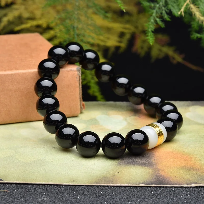 24K желтый золотой белый жадеит бусины натуральный черный Агат браслет эластичная