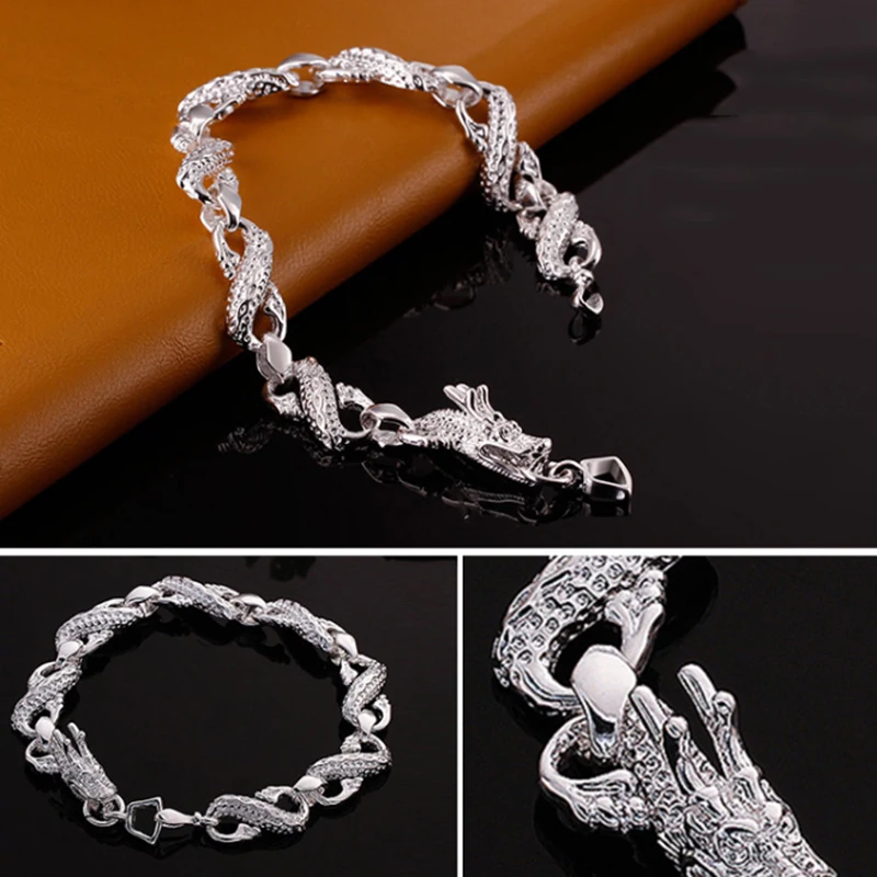 Оригинальный серебряный браслет с драконом для мужчин и женщин крутые китайские