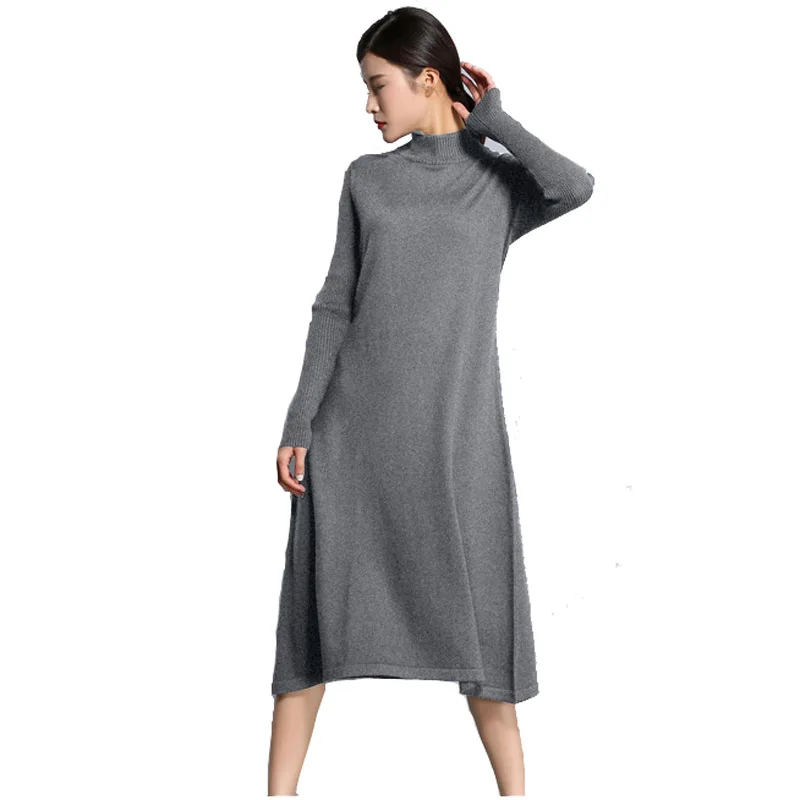 Женское кашемировое платье-свитер повседневное Длинное свободное платье с