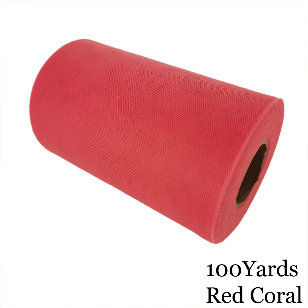 Red Coral 15 см, 100 ярдов, фатиновая пачка в рулоне, 6 дюймов, Тюлевая пачка для душа для малышей, сделай сам, для свадебной вечеринки, дня рождения, без шитья, вечерние пачки, декоративные принадлежности - Цвет: Red Coral