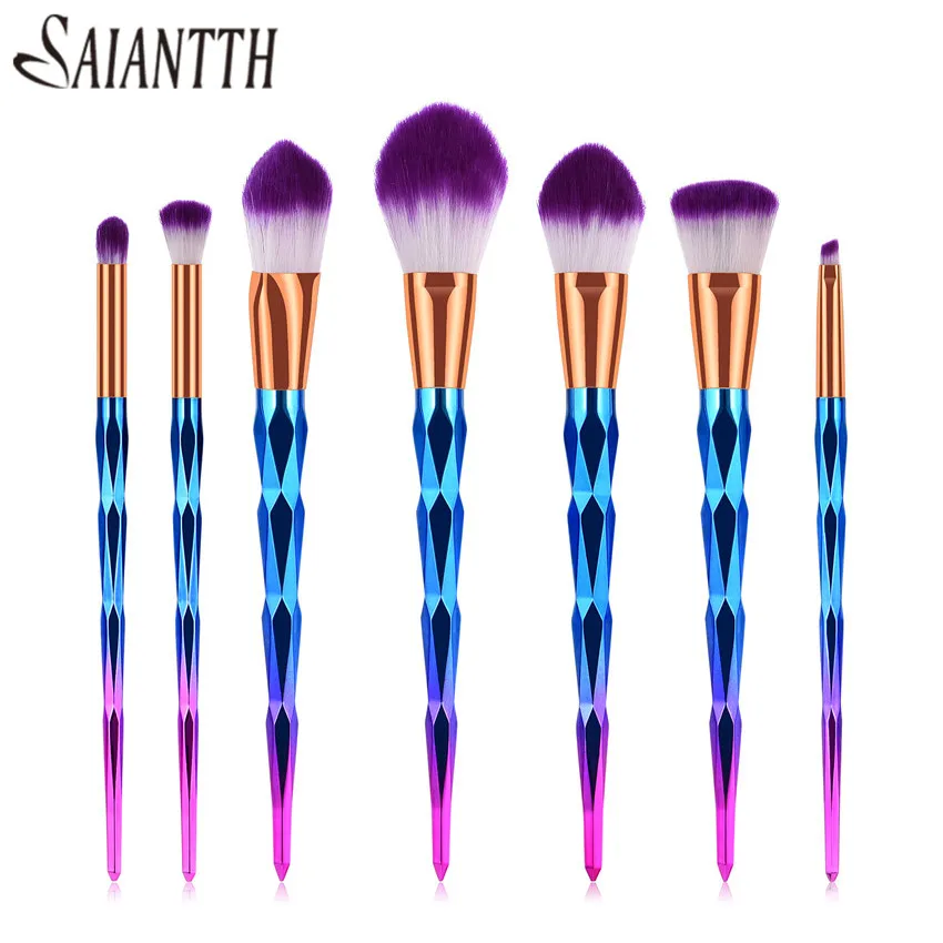 

7pcs Rhombus Colorful Gradient Purple makeup brushes set Eyeshadow Blending Powder Foundation Eyebrow Brushes Face Eye Cosmetic