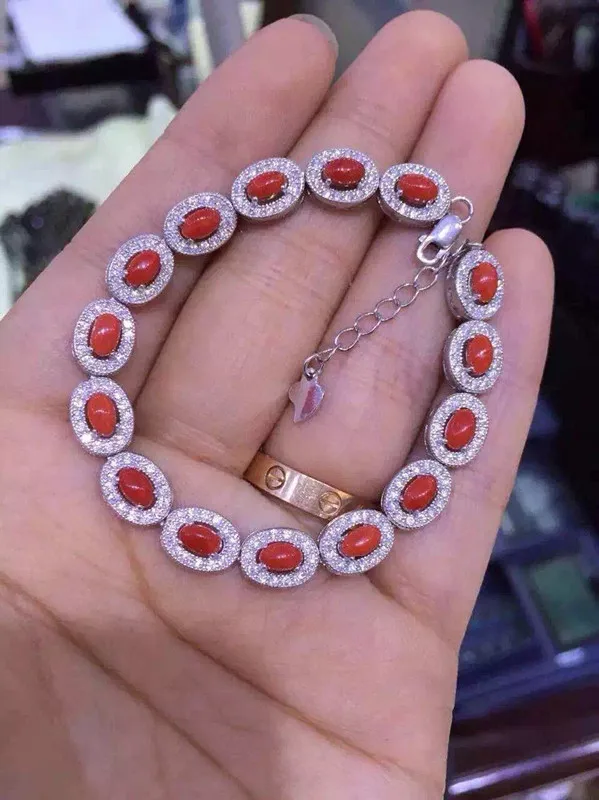 

Женский браслет из серебра 925 пробы, с натуральным красным кораллом