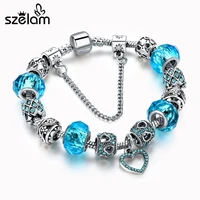 szelam crystal beads bracelets for women diy silver heart charm bracelets bangles pulsera sbr160267
