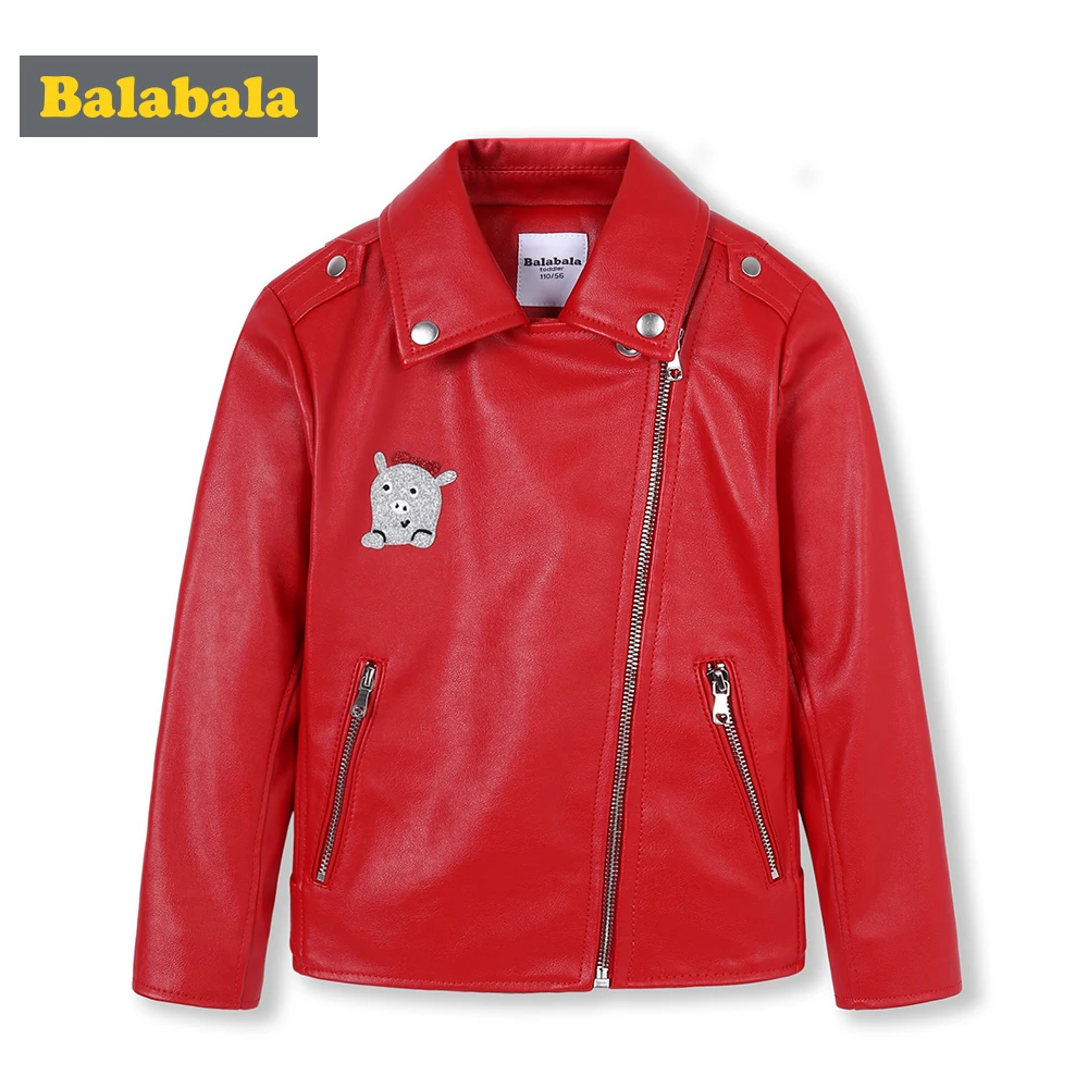 Balabala Kids Girls PU Leather Biker Jacket Toddler Girl Moto Children Winter Coat Outwear Clothes Clothing | Детская одежда и