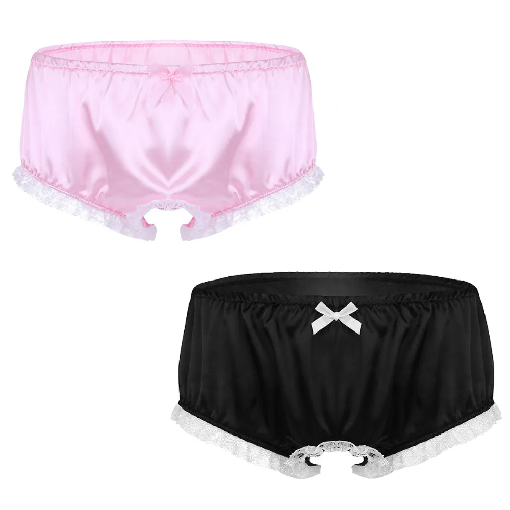 Мужское нижнее белье мягкие блестящие атласные трусики с рюшами для подгузников