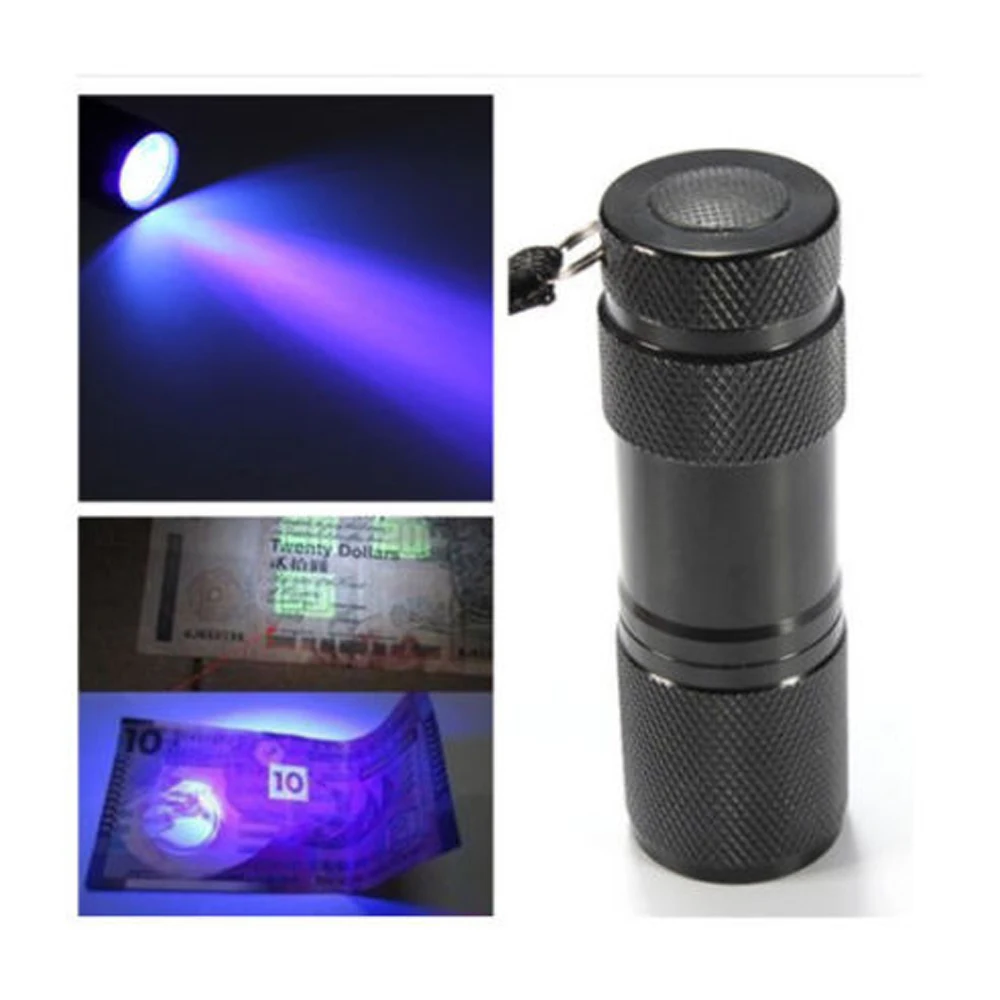 1 шт. Портативный Алюминий 9Led фонарик УФ-фиолетовый свет фонарей Torch Light лампа тактический фонарь ультрафиолетовые лампы