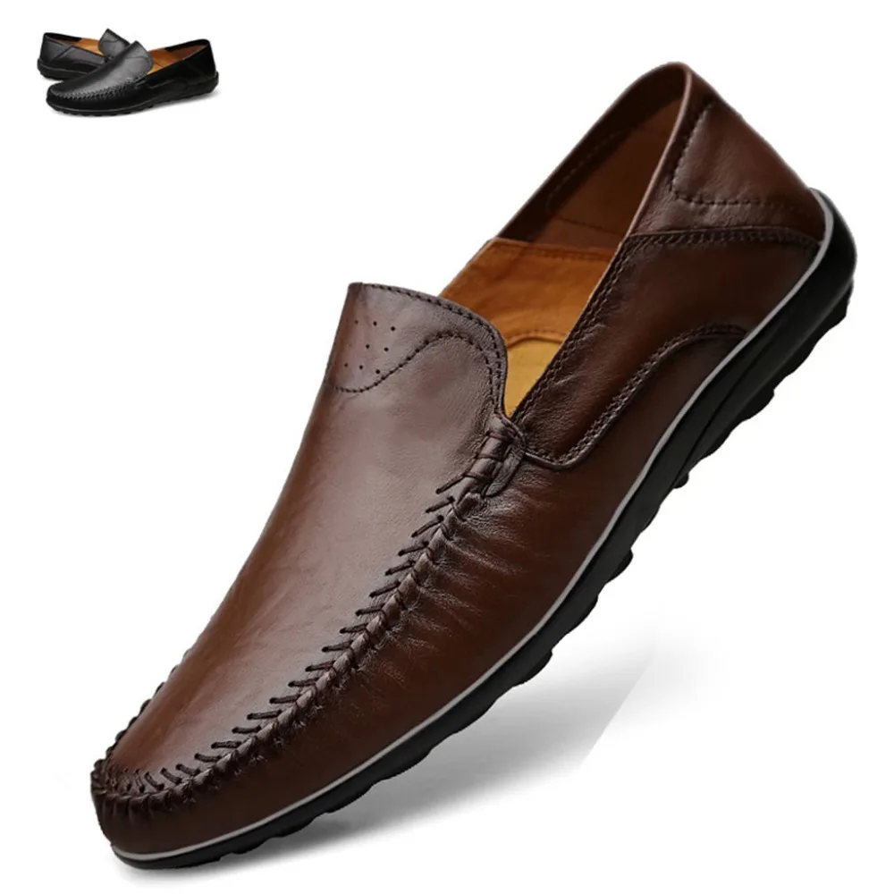 Мужские Летние мокасины из натуральной кожи без застежки | Обувь