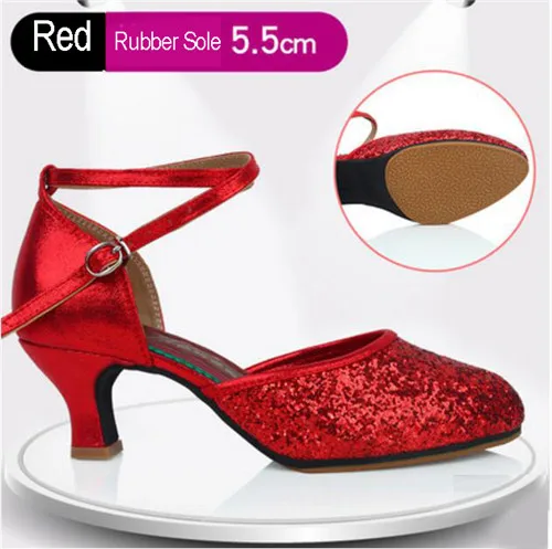 Red 5.5cm Outdoor Бальные, вечерние, современные танцевальные туфли для женщин, девушек, низкий каблук, вальс, танго, танцы, для улицы, закрытый носок, обувь для сальсы - Цвет: Red 5.5cm Outdoor