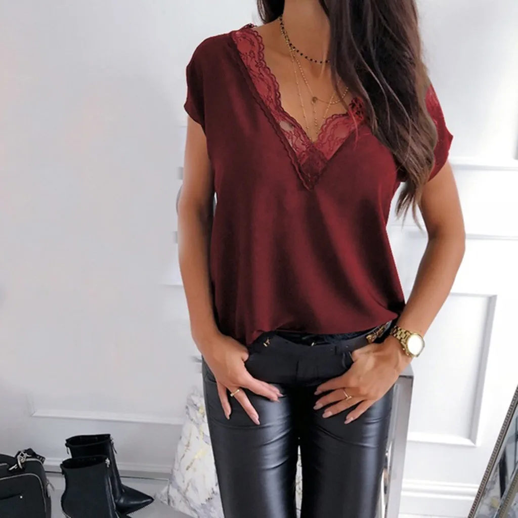 Модная одежда для мам Женская Повседневная кружевная блузка с коротким рукавом