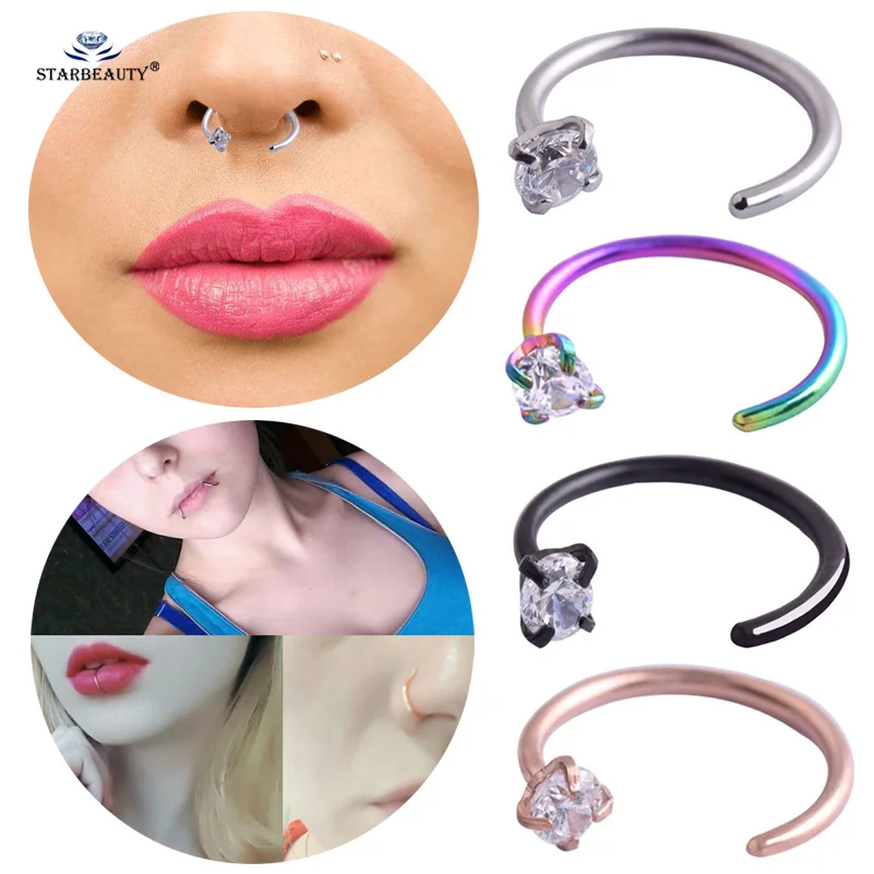 Starbeauty прозрачный драгоценный камень C кольцо в нос имитация серьги-каффы Labret Helix пирсинг для пупка губ Пронзительный Нос Кольца поддельный пирсинг ювелирные изделия