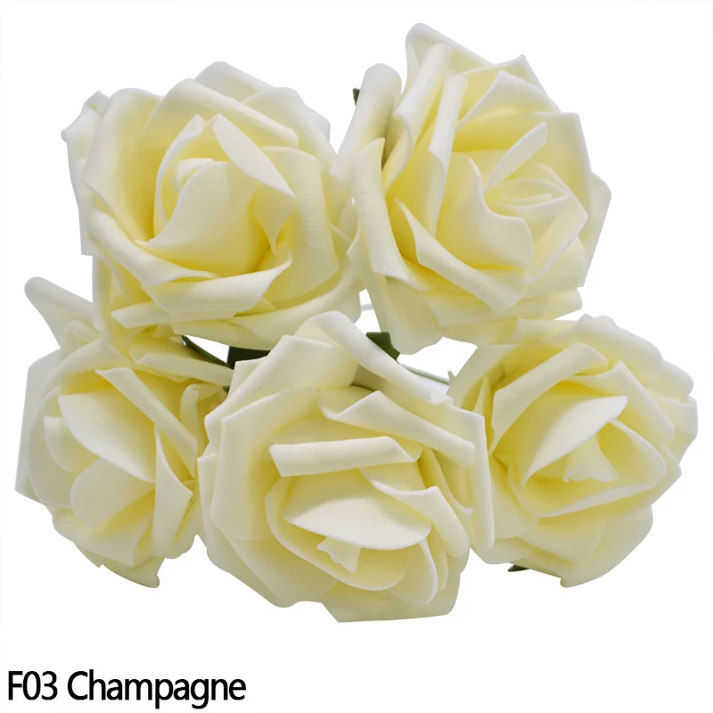 Champagne 8 см искусственные из ПЭ-пены розы Свадебный букет невесты DIY скрапбук домашнее свадебное украшение большие поддельные розы вечерние принадлежности - Color: Champagne