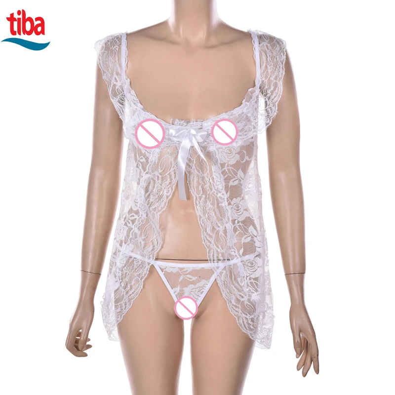 

Tiba Black lace lingerie sexy nightgown cardigan lingerie Perspective