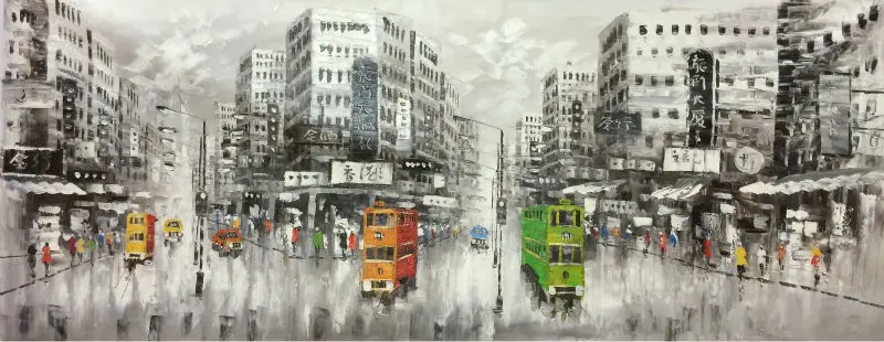 Ручная роспись маслом на холсте абстрактные гонконгские трамваи уличные холсты