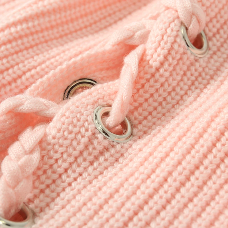 Женский шерстяной свитер с круглым вырезом и шнуровкой кашемировый костюм из 2