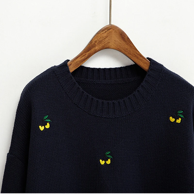 Осень и зима женский корейский кампус ветер милый вишня мягкая сестра вышивка