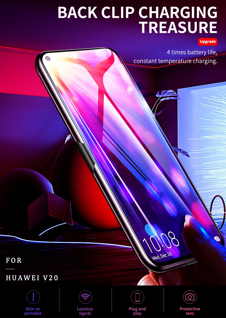 Чехол для аккумулятора 6800 мА/ч для huawei V20, чехол для внешнего аккумулятора, тонкое быстрое зарядное устройство, внешний аккумулятор, чехол для huawei Honor V20