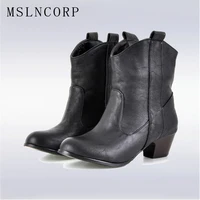 plus size 34 45 vintage women med hoof heels booties soft leather boots slip on ankle boots zapatos winter boots martin shoes