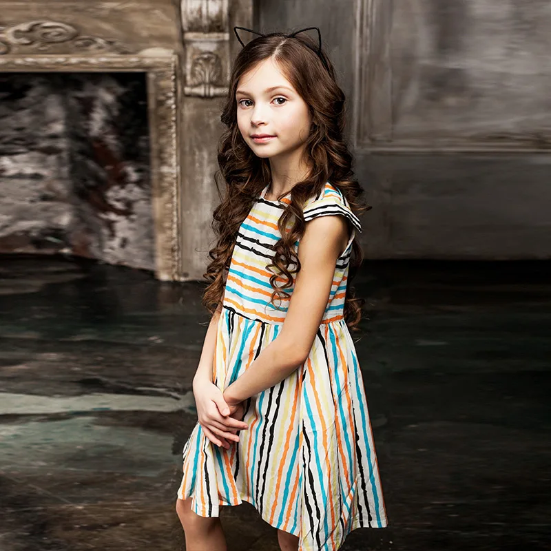 В полоску для девочек вечерние платье новая детская одежда Летнее принцессы