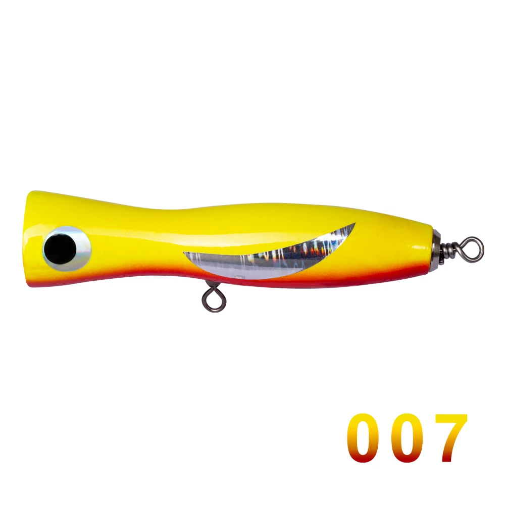 007 HuntHouse Wooden lure fishing popper Topwater Handmade Fishing Trolling Baits Spitter GT Surface Popping Lures durable swimbait - Цвет: 007