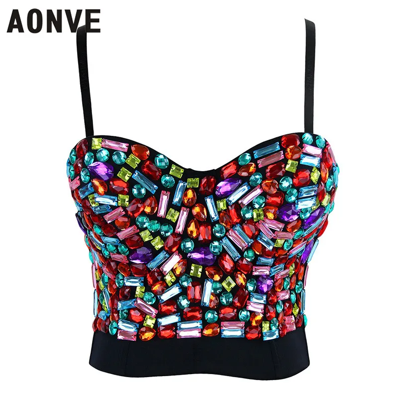 

AONVE Women Steampunk Corset Bra Tops Colorful Rhinestone Bralette Push up Bras for Women Waist Trainer Slimming Underwear Top