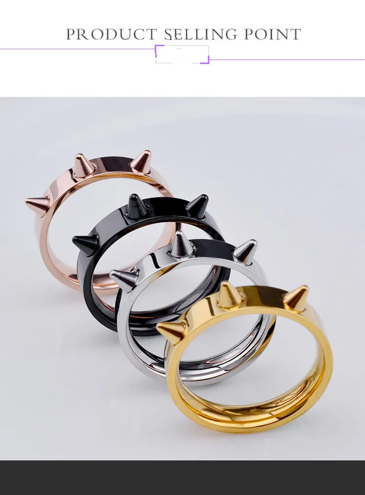 Unique fashion Gold Color Cone Nail Women Ring Punk Style Stainless Steel Rings 4 Colors Female Party Jewelry ZK30 | Украшения и