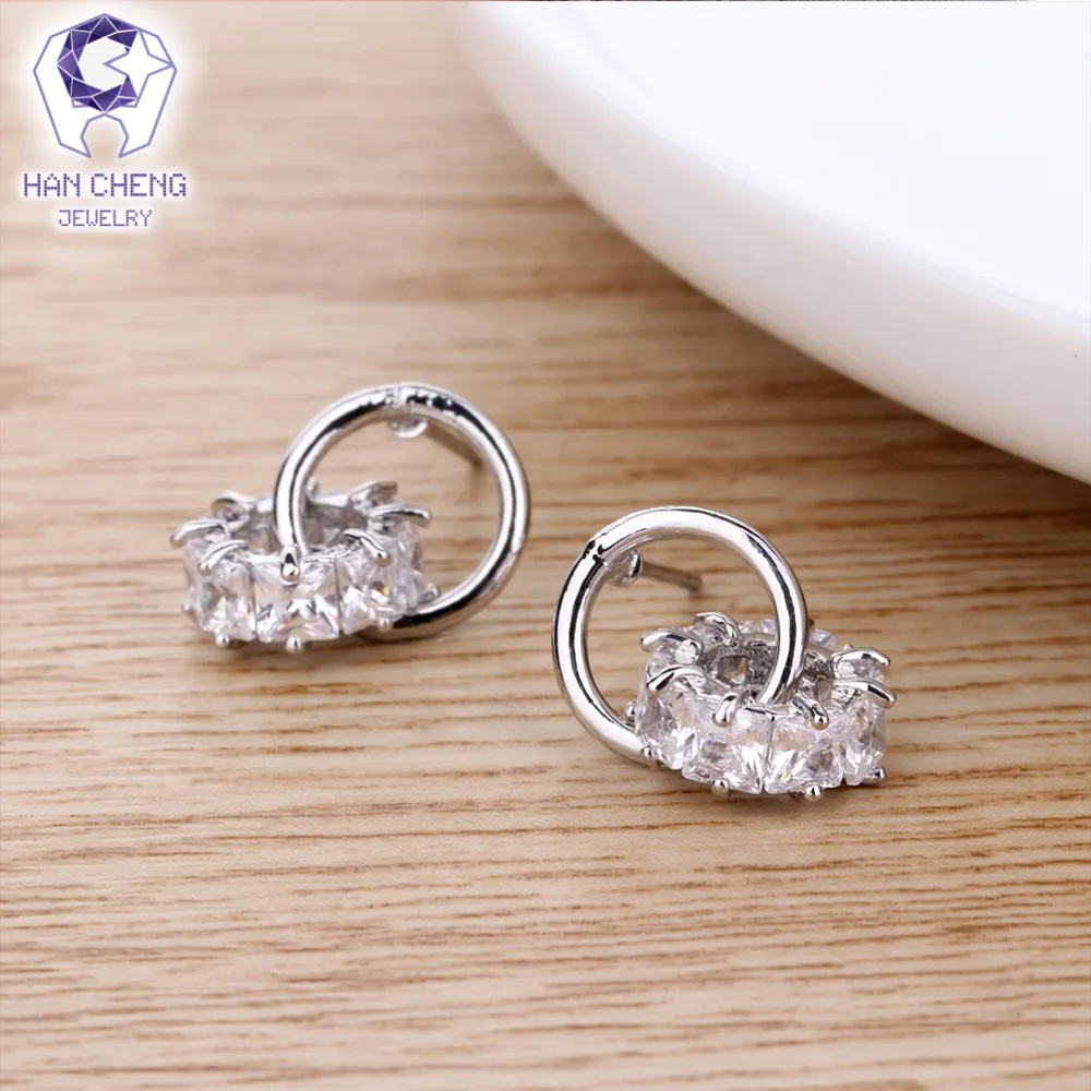 Новые модные очаровательные серьги-гвоздики HanCheng AAA с цирконом и драгоценным