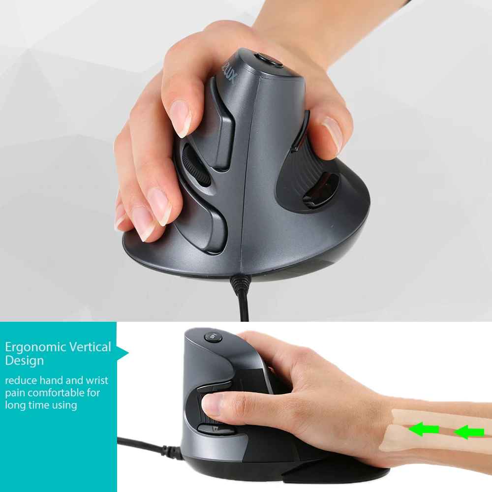 Delux USB Проводная мышь эргономичная Вертикальная оптическая компьютерная мышь регулируемая 1600 dpi 5D кнопки со съемной подставкой для рук