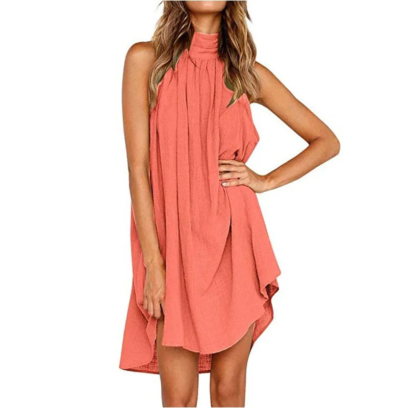 Женское платье с высоким воротом однотонное пляжное цветочным принтом и