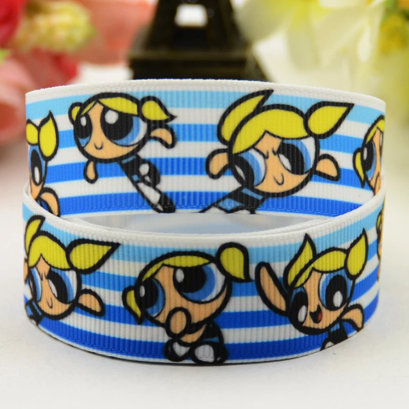 7/"(22 мм) Powerpuff девушки мультфильм печатных корсажная лента вечерние атласные ленты украшения OEM 10 ярдов - Цвет: X 01127