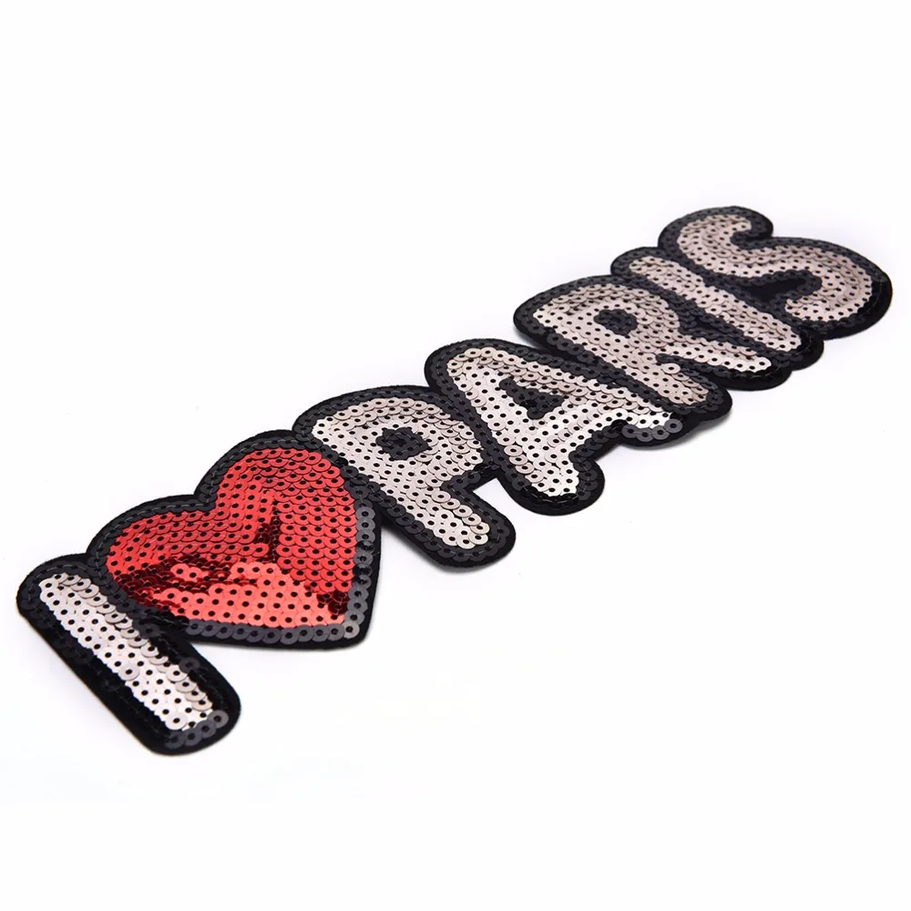 Популярные вышитые термоклейкие нашивки для одежды от бренда I Love PARIS блестки Deal