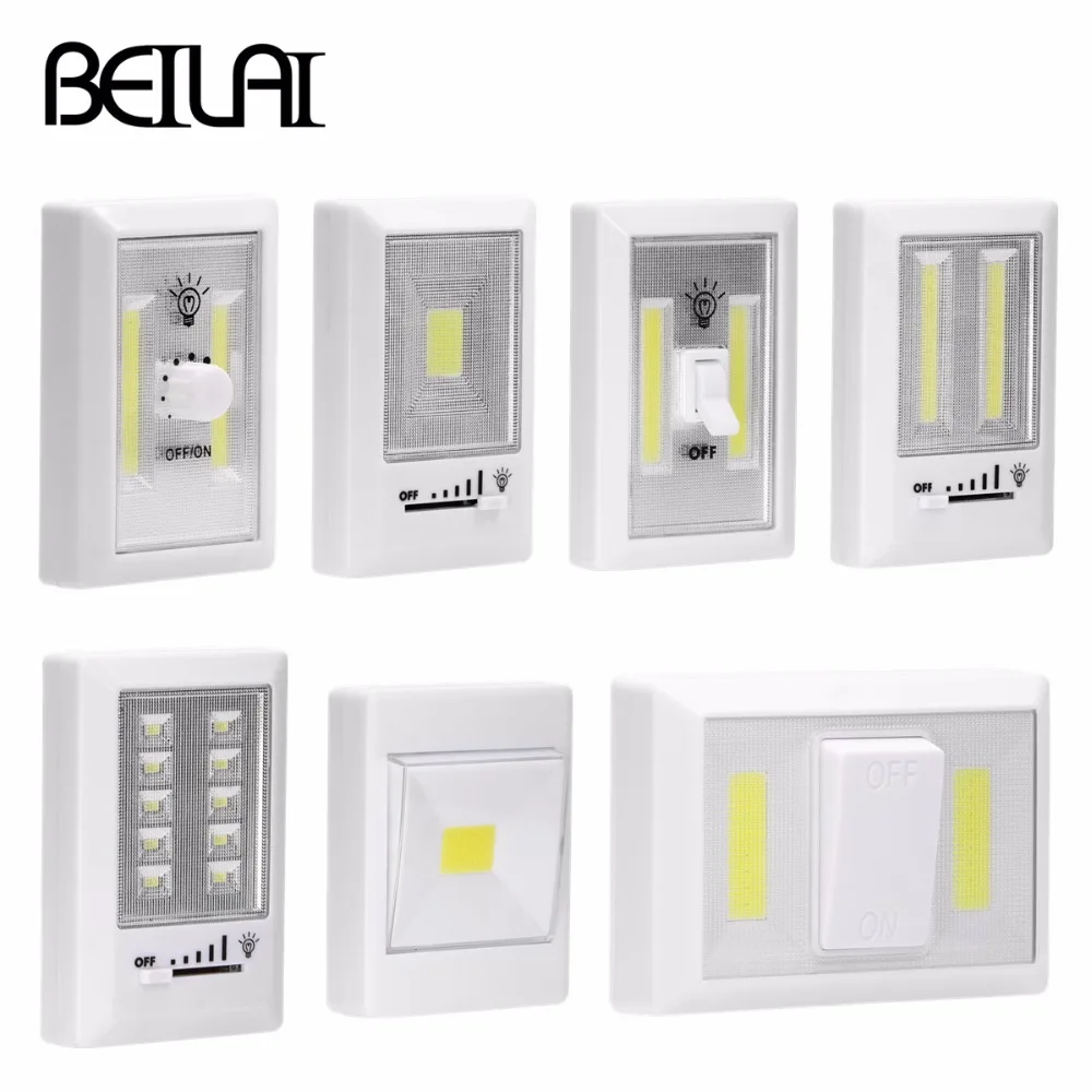 Мини cob LED лампа переключатель с регулировкой яркости настенные ночники Батарея