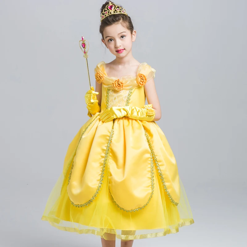 

Beauty and Beast Princess Belle Costume Dresses Deluxe Party Fancy Dress Up for Girls