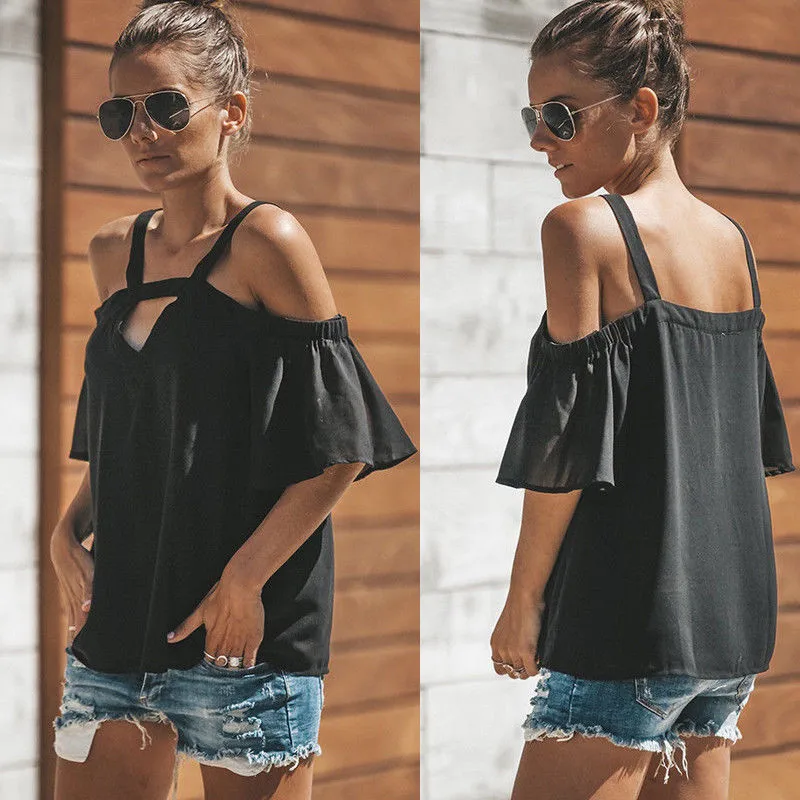 Новинка 2018 сексуальная женская рубашка с открытыми плечами шифоновые топы