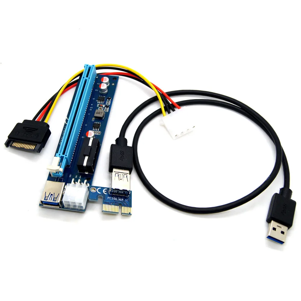 USB3.0 PCI E Express 1x к 16x расширитель переходника карты адаптер SATA 6Pin кабель