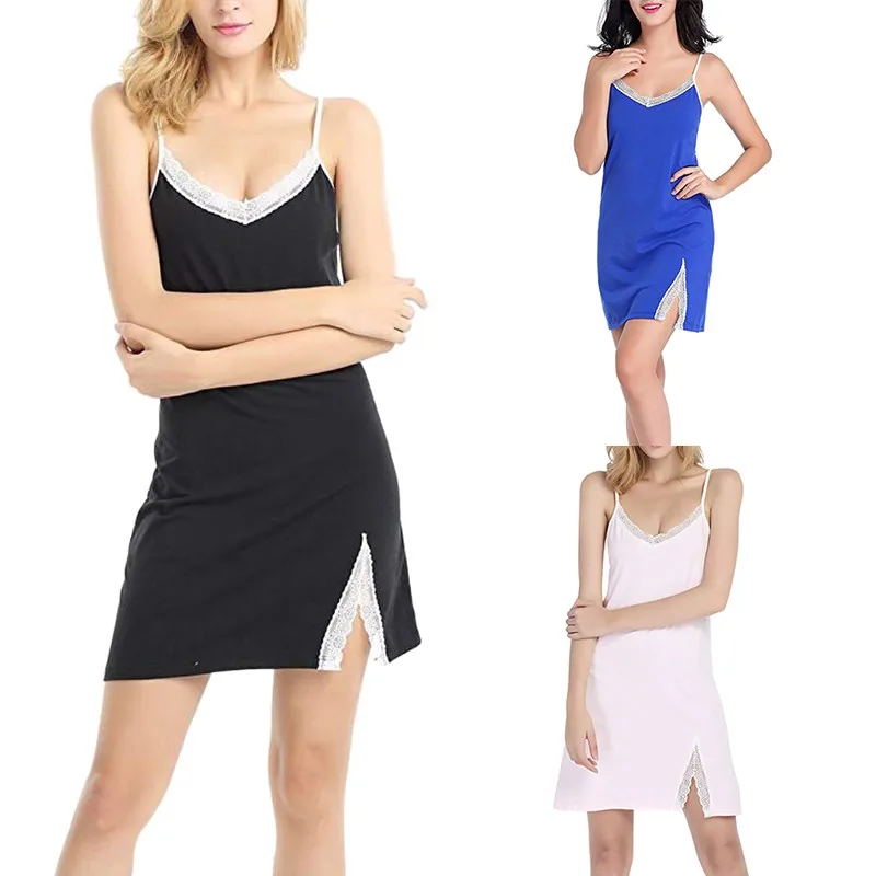 2019 женская ночная рубашка кружевная сексуальная на бретельках летняя юбка