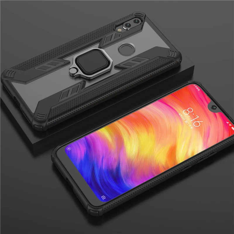 For Xiaomi 8 Lite Redmi Note 7 Pro Predator Heavy Military Anti-Drop Ring Stand PC TPU Case Cover |