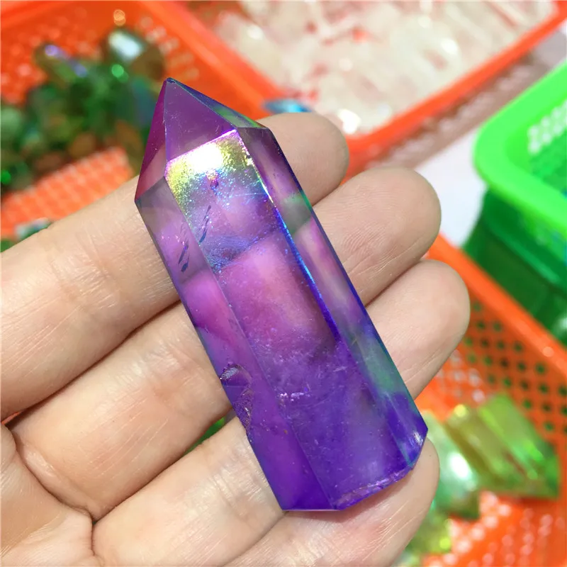 Красивая кварцевая башня с кристаллами Aura Фиолетовый Ангел титановая