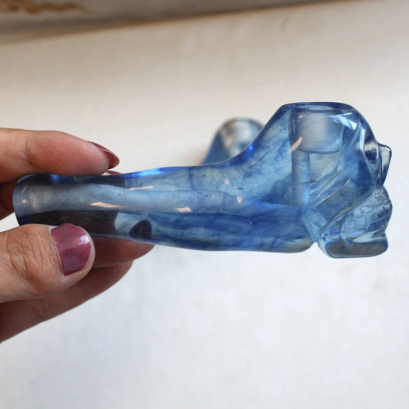 Синий плавильный камень курительная трубка в форме черепа рафинированные камни