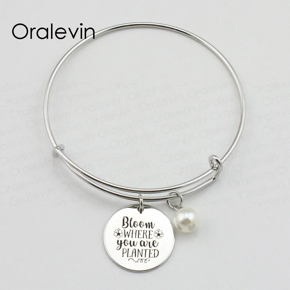 

Вдохновляющие подвески с ручной штамповкой BLOOM туда, где вы растете, проволока, расширяемый браслет, ювелирные изделия, 10 шт./лот, # LN2105B