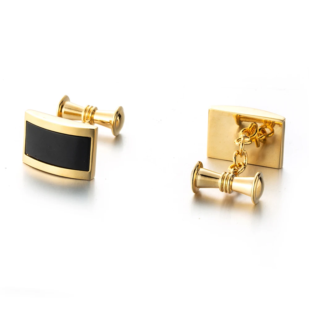 VAGULA Cufflinks Luxury gift Suit Shirt Gemelos 24K Gold-color Button Chain Black Stone Cuff links Men Jewelry Drop ship 135 | Украшения и