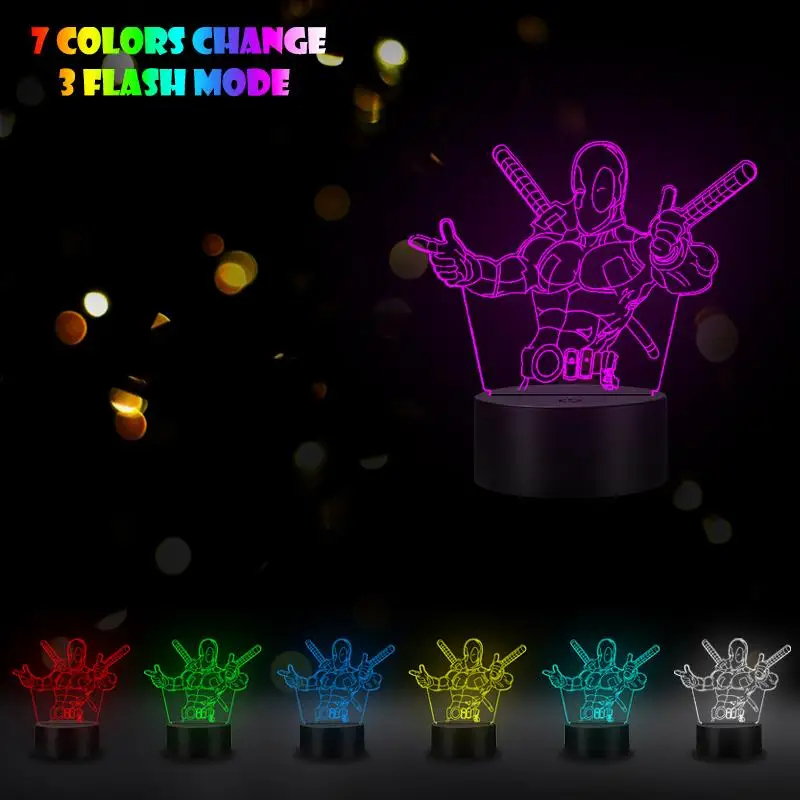 VCity 3D ночник настольная лампа Светодиодная лампа Дэдпул RGB многоцветные изменения лучшие подарки дети кино вентиляторы коллекция сувенир подарок