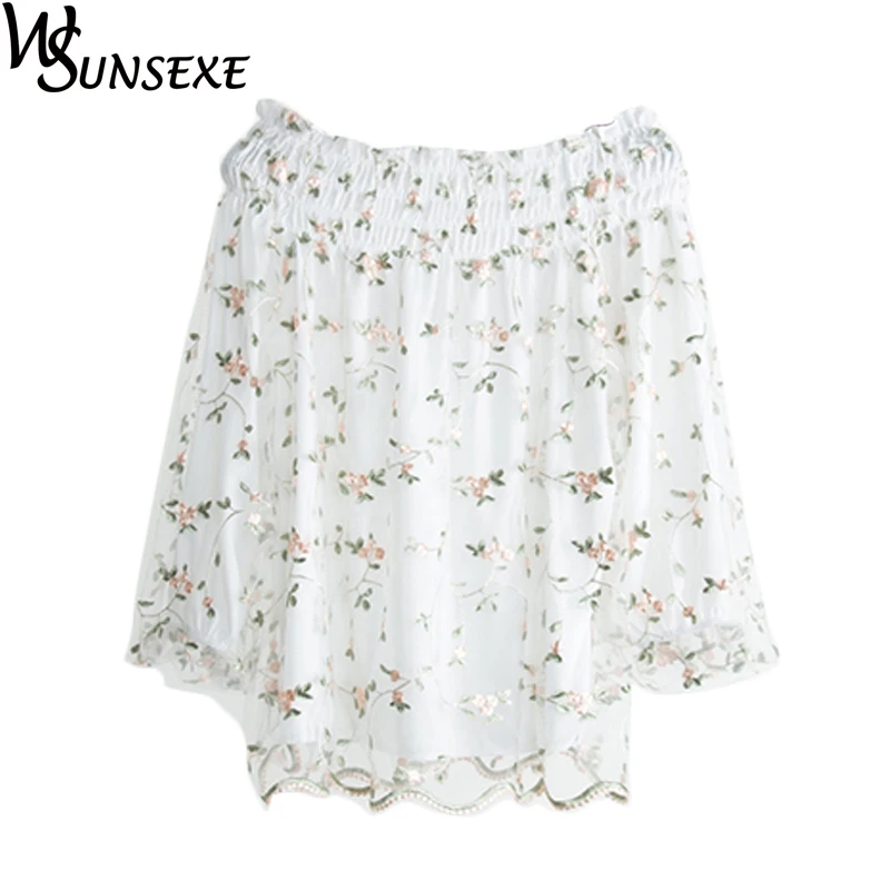 Женская сетчатая блузка с цветочной вышивкой сексуальная укороченная открытыми