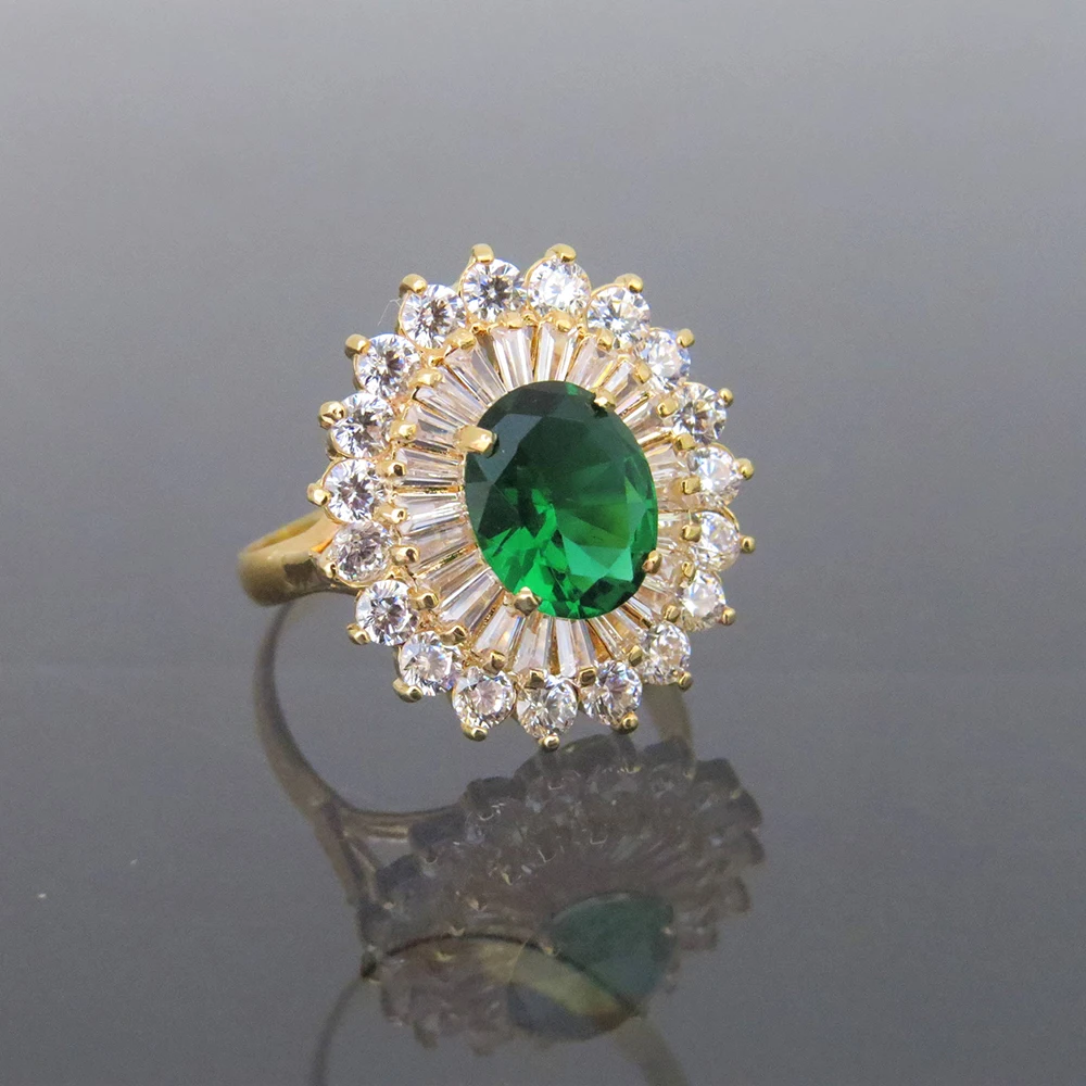 14k желтое золото 1.6CT 9*7 мм изумруд лаборатория-создан с Buguettee белый топаз и