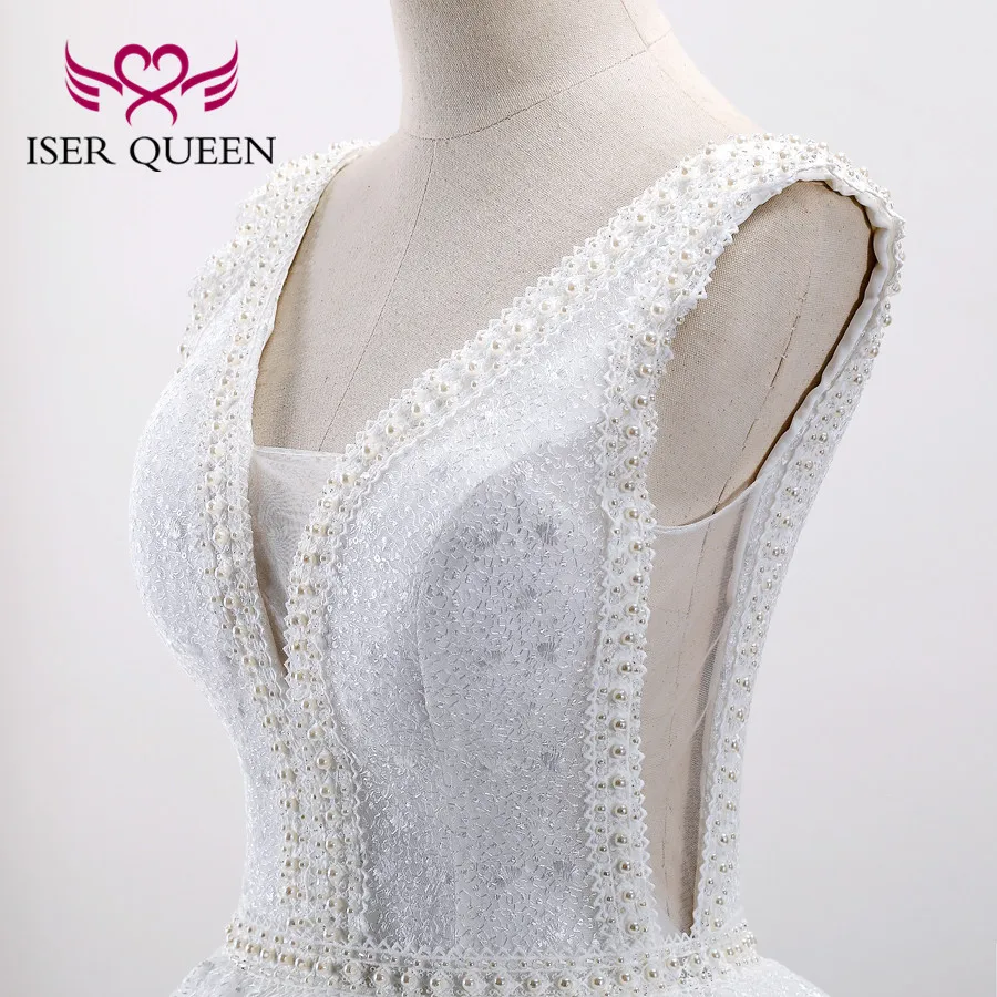 Белое свадебное платье с жемчужными бусинами и вышивкой, арабские Свадебные платья, новое красивое кружевное свадебное платье принцессы без рукавов WX0005