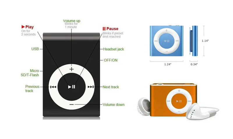 Mp3 плеер 1 8 Гб поддержка 32 ГБ micro sd tf карта мини металлический зажим USB MP3
