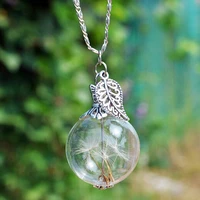 dandelion seeds wish pendant leaf butterfly glass ball maxi necklace wedding engagement jewelry birthday gift
